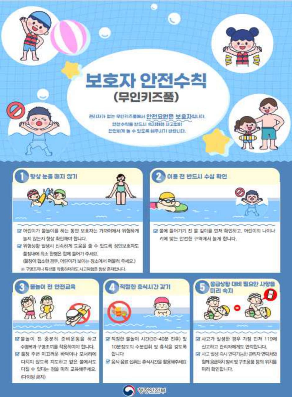 원문 무인키즈풀 보호자 안전수칙 포스터